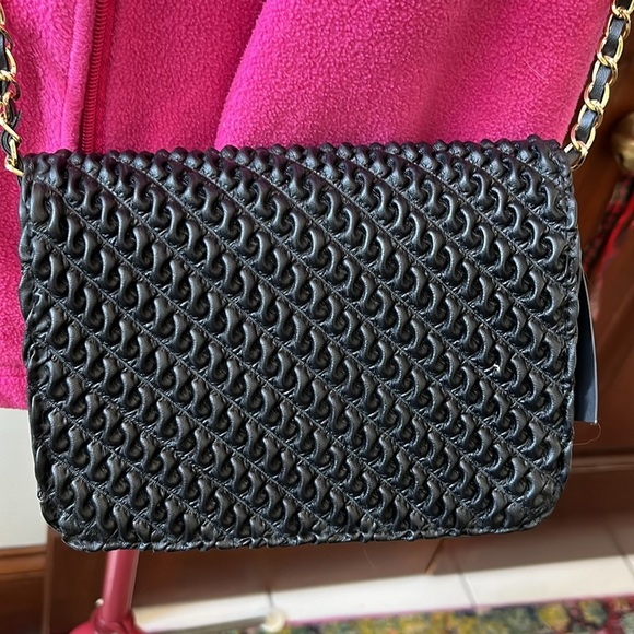 Bebe Crossbody Clutch Bag vegan leather, gold tone HW braided chain added NWT - Picture 12 of 15